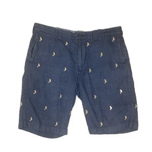 J. Crew, Men's Seahorse Embroidered Blue chino Shorts , Size 33